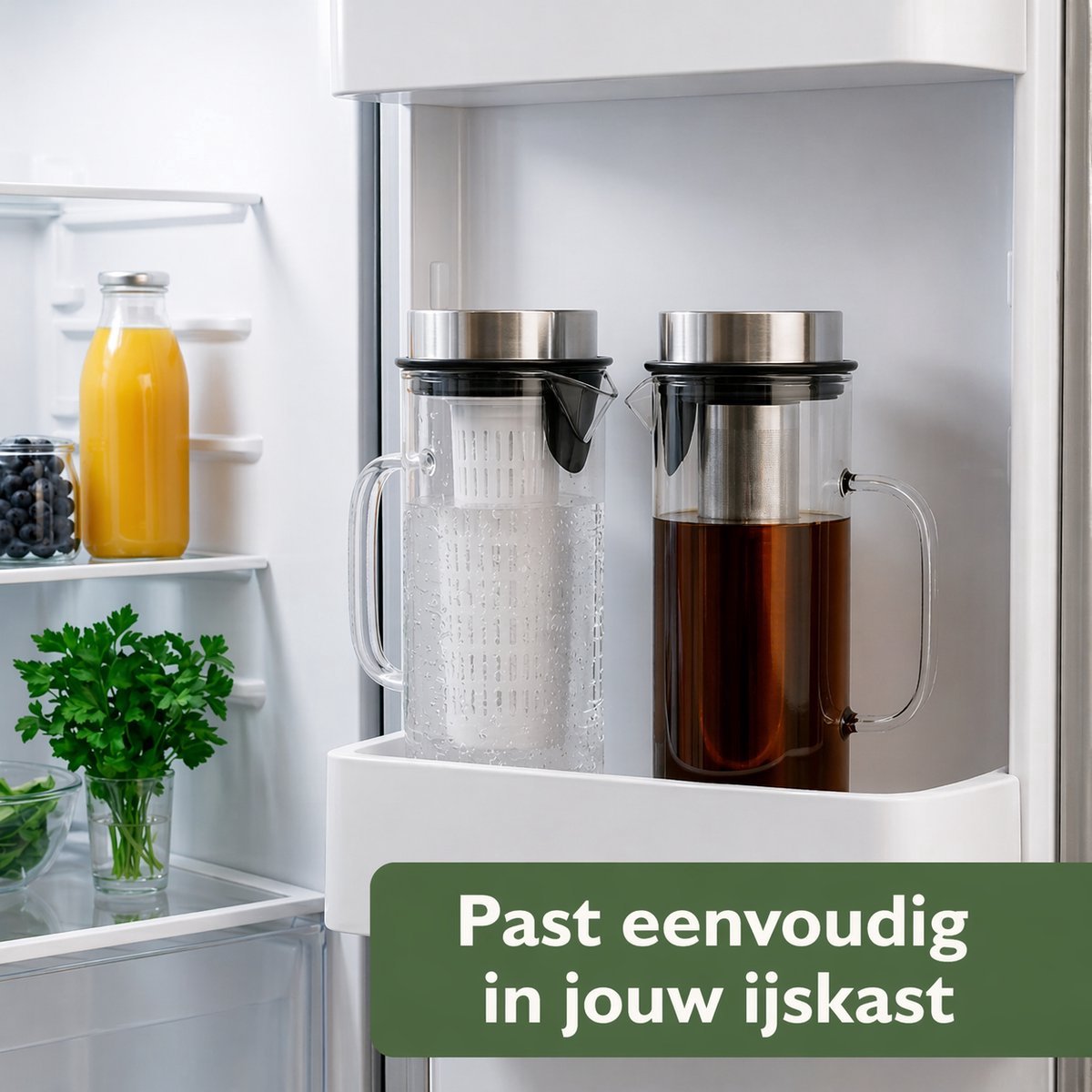 Aterra Waterkan Glas 1,5L met RVS Infuser (Karaf) - Borosilicaatglas - Hittebestendig - Losse Thee, Cold Brew & Fruitwater - BPA-vrij - Druppelvrij - Vaatwasmachinebestendig - Past in Koelkast — afbeelding 3