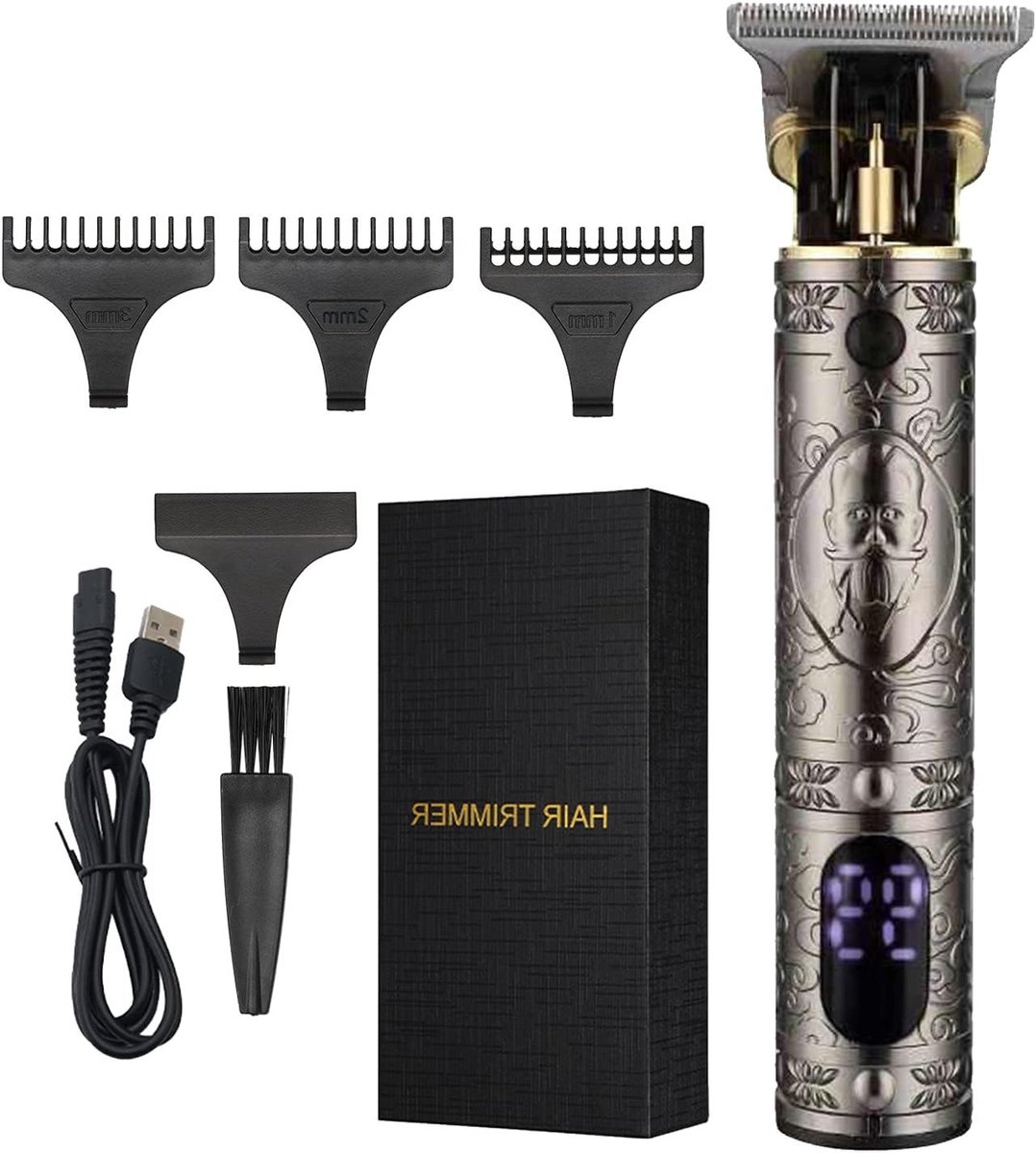 Draadloze Professionele Elektrische Haarknipper voor Mannen met LCD Display en Oplaadbare T-Blade, Inclusief 4 Kammen voor Thuis en Kapsalon Gebruik