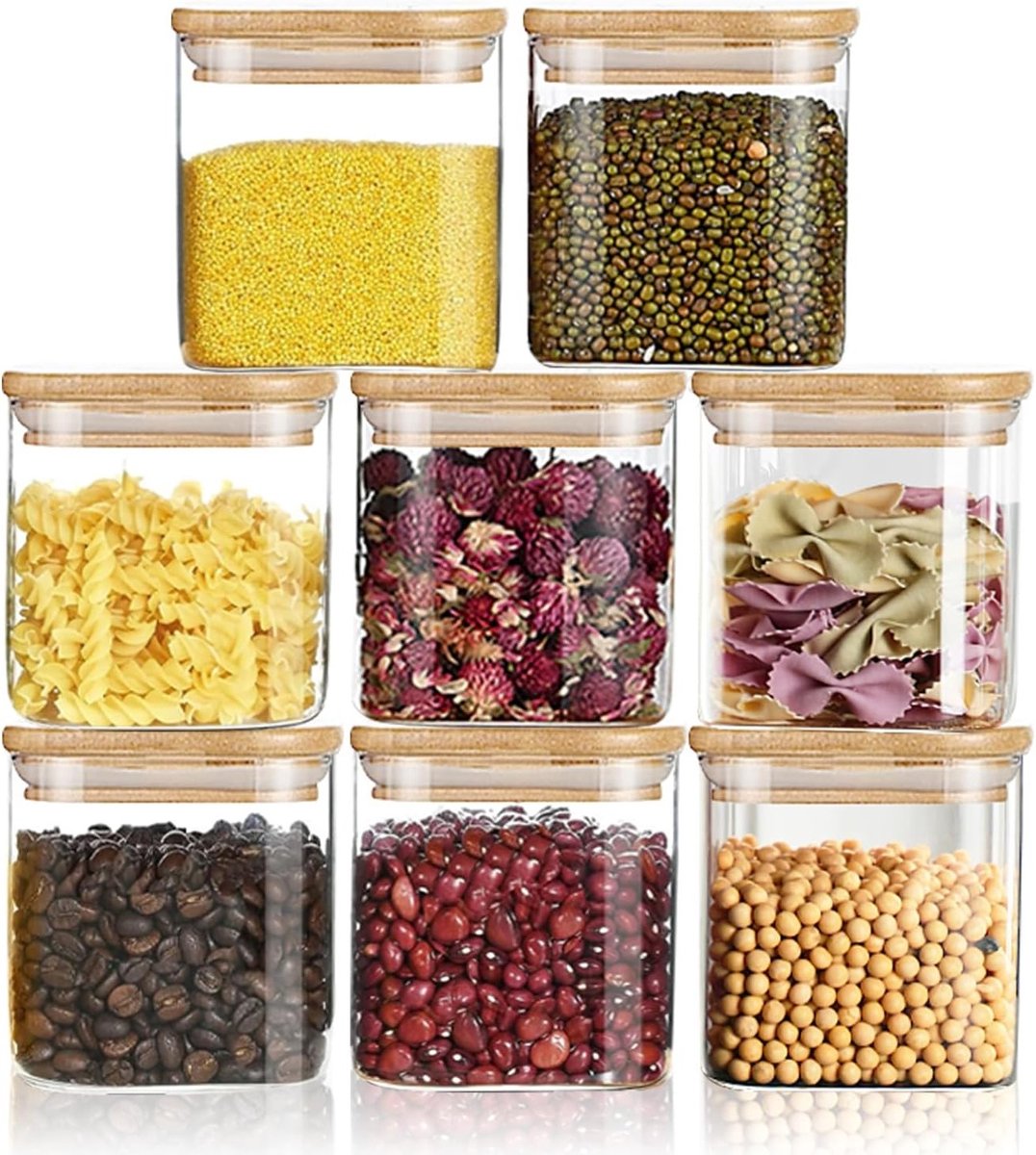 Set van 8 Stuks 500ml Opslagpotten met Luchtdichte Deksel - Glazen Voedselcontainers voor Specerijen, Koekjes en Pasta