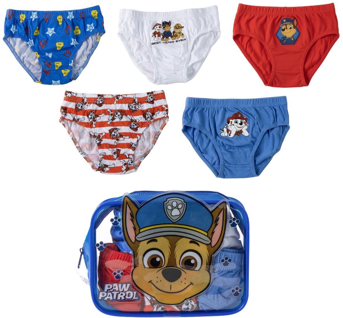 Paw Patrol Ondergoed Set Jongens – 5 Stuks – Kinder Onderbroek – Marshall Chase – Inclusief Opbergtas