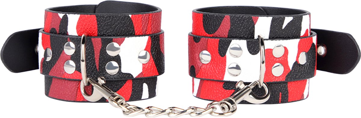 Smart Moves - Handboeien in Camouflage Print - PU Leer - Rood/Zwart/Wit