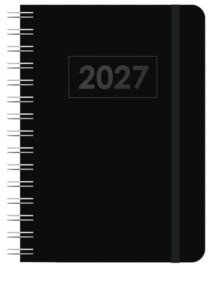 MGPcards - A5 Agenda 2027 - Sluiting Elastiek - Wire-O - Weekoverzicht 1w/2p - Zwart + Zwart elastiek - Ruime vakken - 14,8 x 21 cm