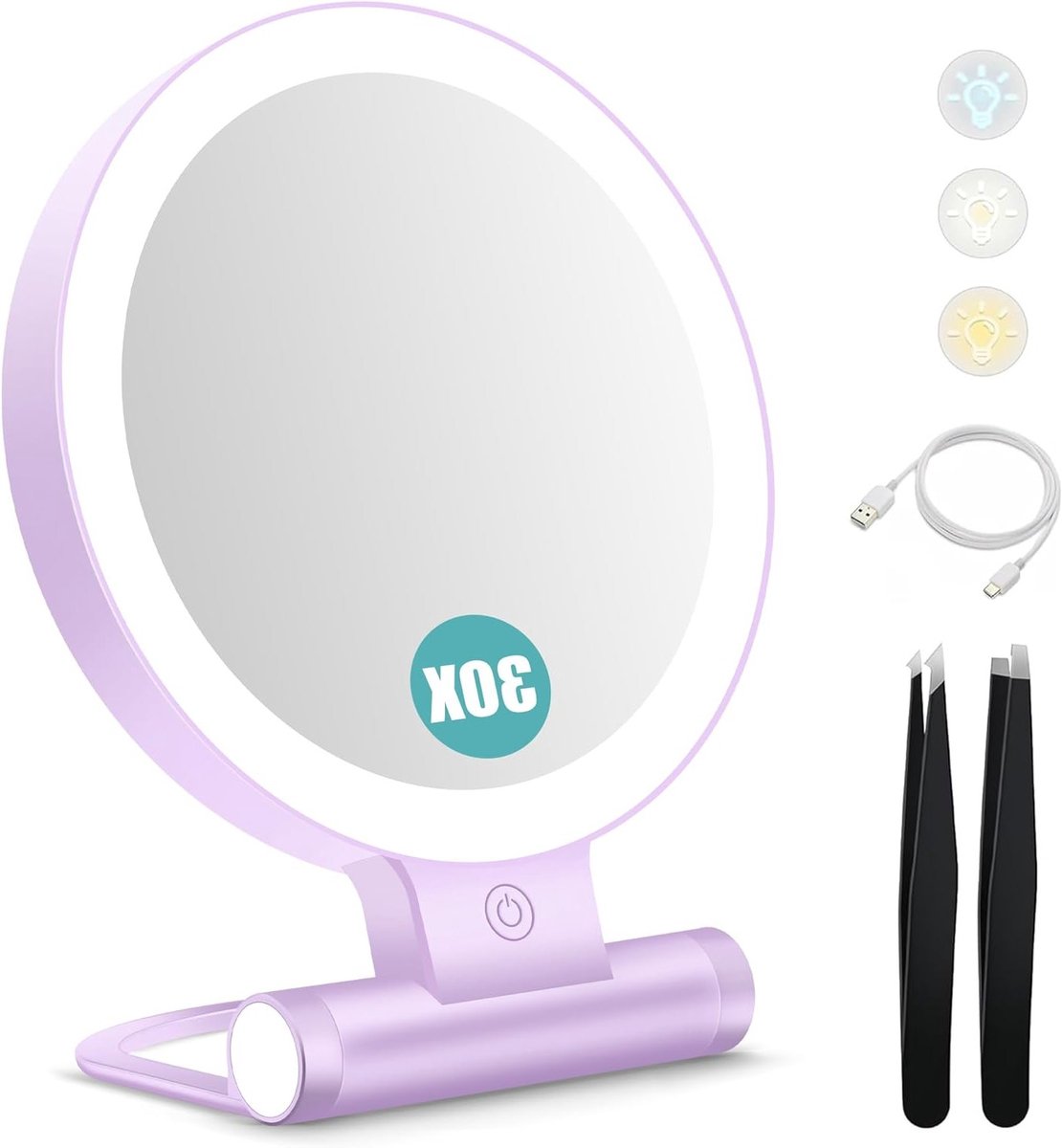 Verlichte Make-up Spiegel met Dubbele Zijde, Dimbare Tafel Spiegel voor Perfecte Make-up en Verlichting, 30 x 1 cm