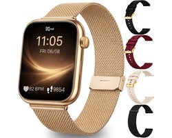 Kiraal Montala Smartwatch - Inclusief 5 Bandjes - Hartslagmeter - Stappenteller - Slaapmonitor - Multisport - Compatibel met Android en iOS - Goud
