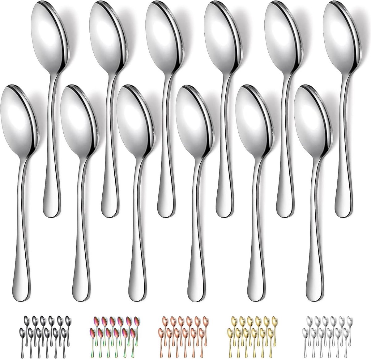 Set van 12 roestvrijstalen eetlepels van 18,5 cm - ideaal voor diner, dessert en soep - vaatwasserbestendig en eenvoudig schoon te maken