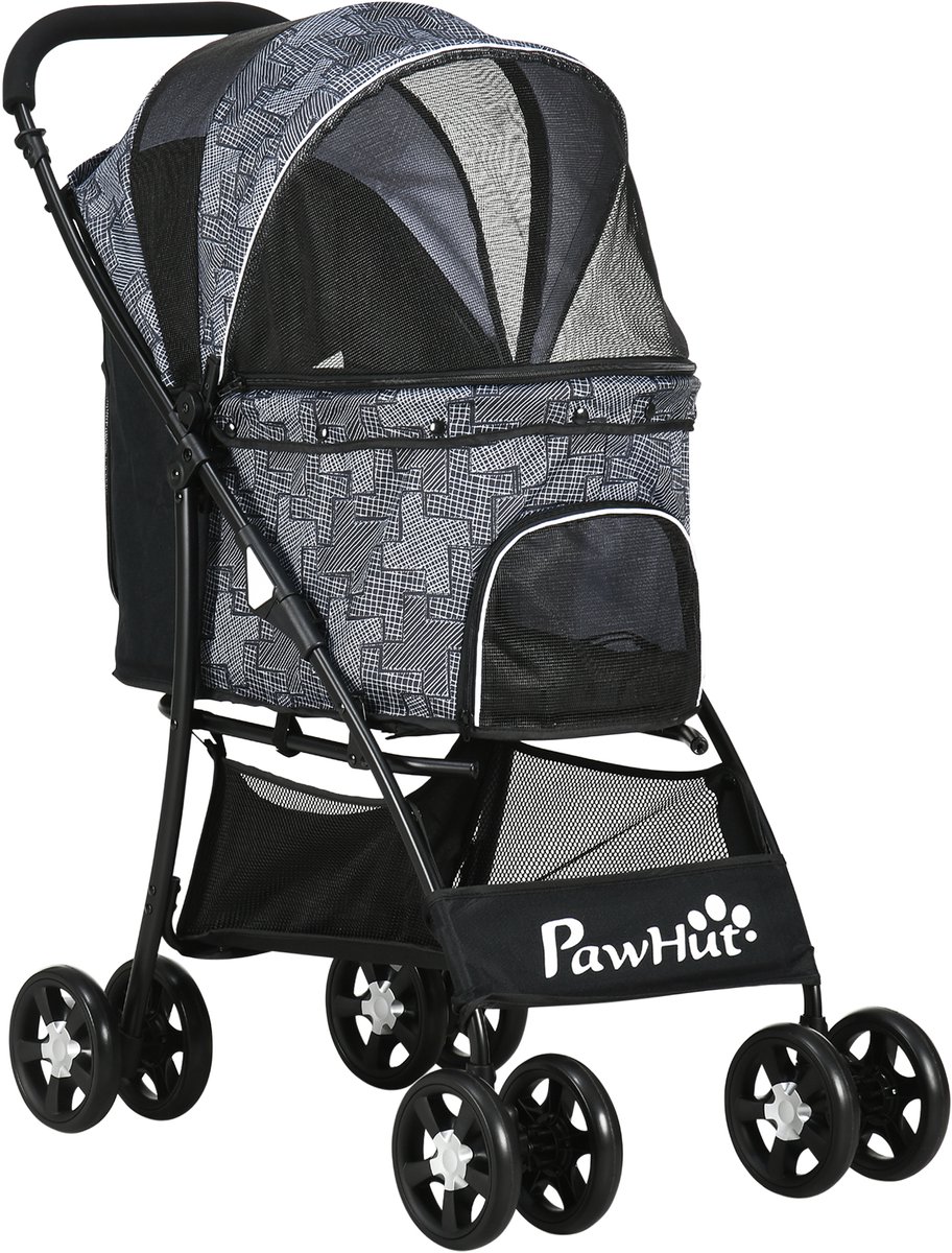 Hondenbuggy Inklapbaar - Pet stroller - Huisdieren wandelwagen - Met Ruime Stoelen–Grijs