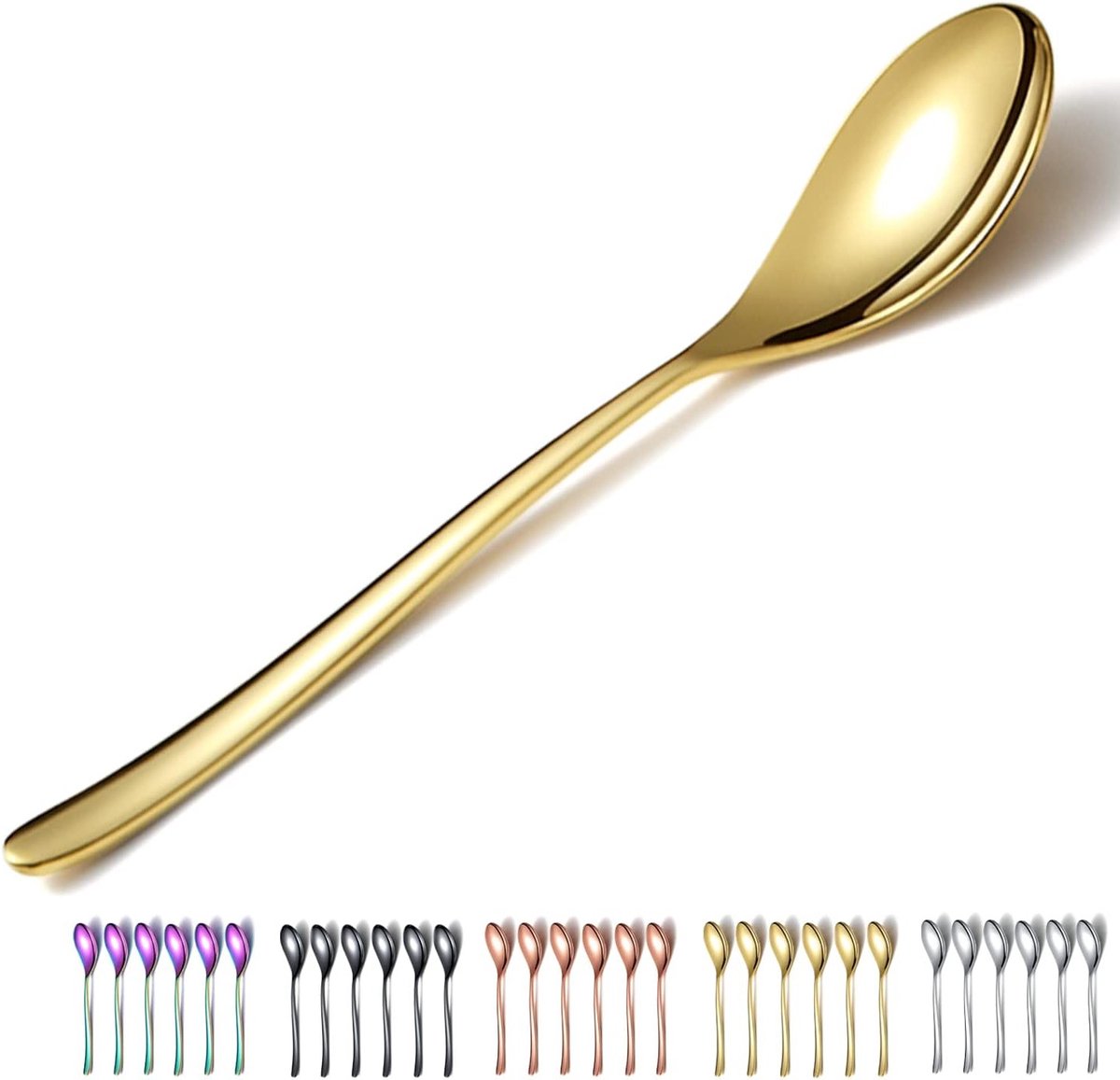 Set van 6 gouden dinerlepels van roestvrij staal met titanium coating, 21.5 cm, stevig en vaatwasmachinebestendig, perfect voor soep en desserts