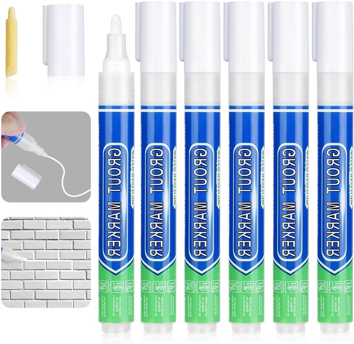 Witte Voegenpen voor Eenvoudige Reparatie van Tegels en Muren, Inclusief Reservepunt, Ideaal voor Cementvoegen en Tegelonderhoud (Verpakking van 6)