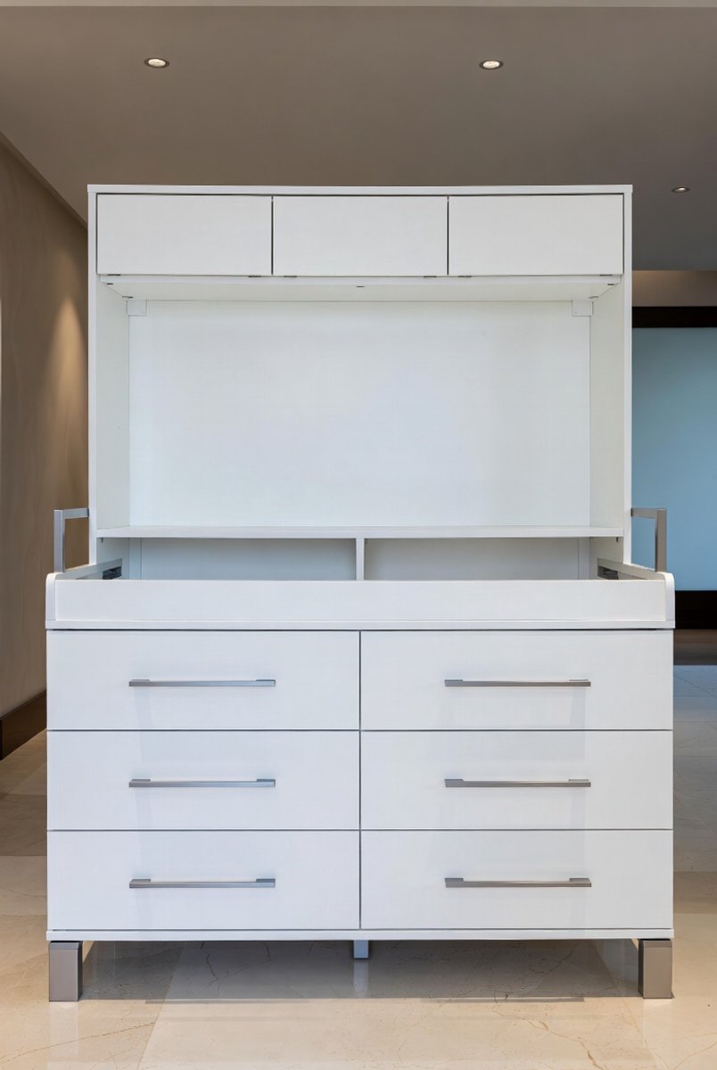 Commode met 9 stoffen laden – Ladekast met metalen frame en houten blad – Slaapkamer & woonkamer opbergkast / organizer – Ruimtebesparend dressoir – Wit – Mobili Bella