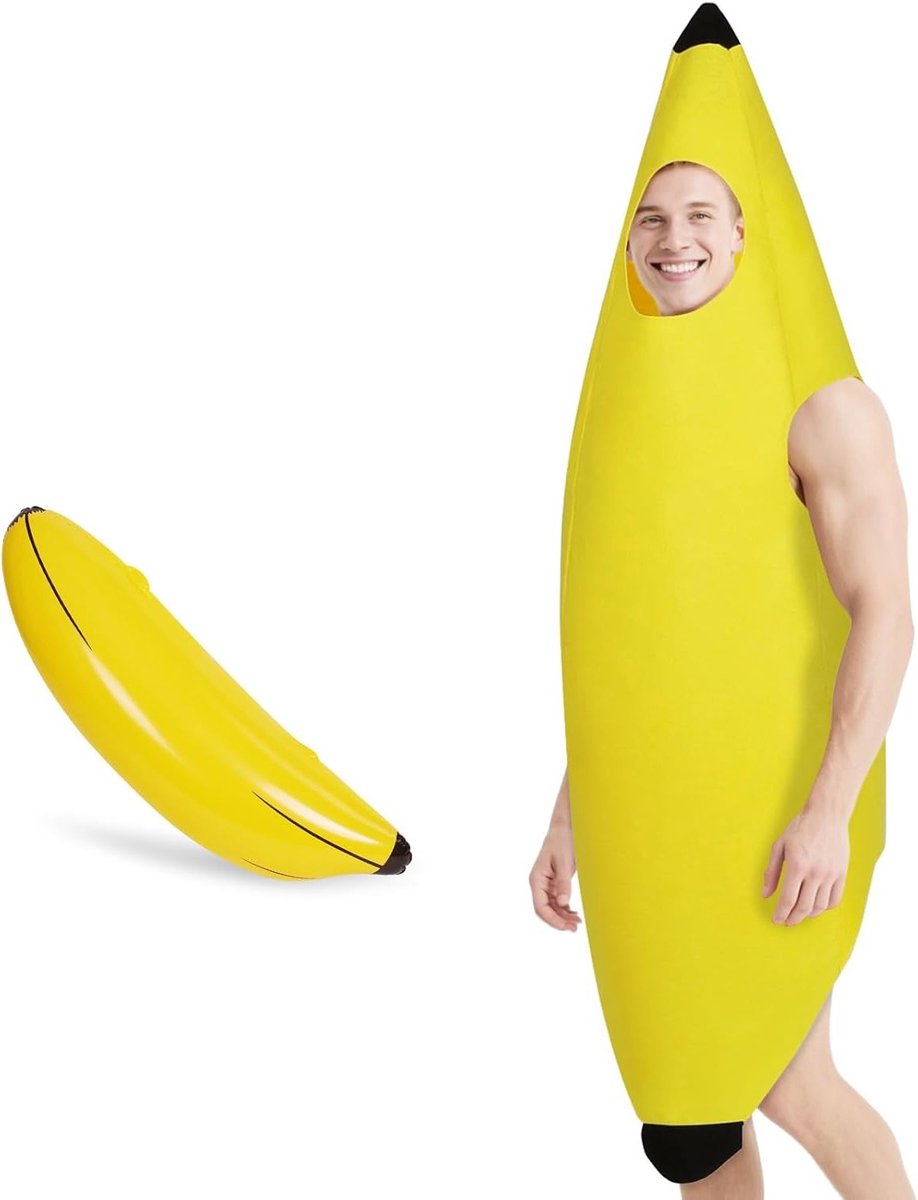Grappig Bananen Kostuum met Opblaasbare Banaan voor Volwassenen - Perfect voor Halloween, Feestjes en Cosplay
