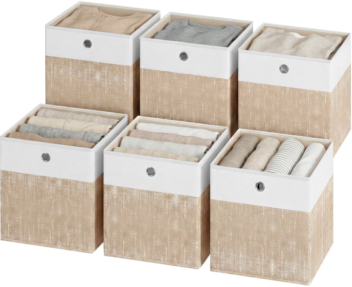 SONGMICS - Opbergbox - Opbergdoos - Set van 6 - Opvouwbare Stoffen Boxen - Geschikt voor Rekken