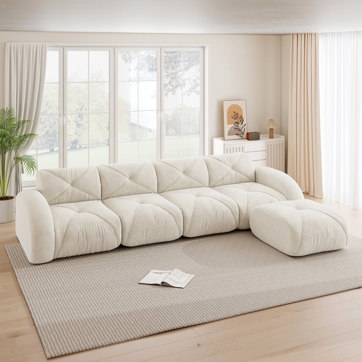 MIVRAY Hoekbank 4-Zits - Modulair Met Hocker En Antislip Onderzijde - Voor Woonkamer En Lo