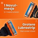 Ecotivity scheermesje met een grotere lubrastrip voor glad scheren zonder irritatie. De tekst '1 Navulmesje Is 1 maand scheren' is aanwezig.