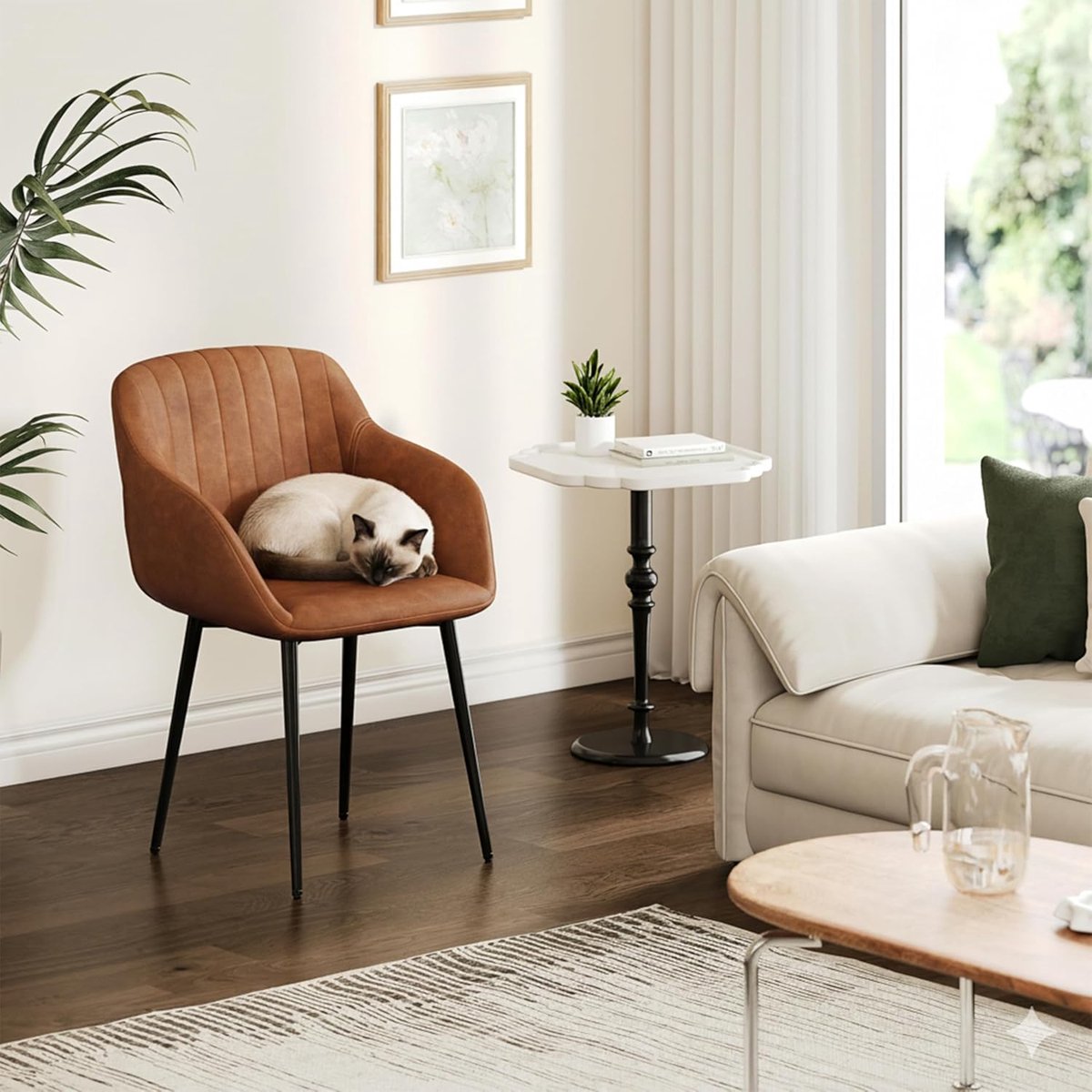 Eetkamerstoel Set van 4 met Armleuningen 57,5x63x82 cm Beige – Gestoffeerde Keukenstoel, Luxe Beklede Stoelen met Metalen Poten, Ergonomische Eettafel Stoelen voor Eetkamer Woonkamer Slaapkamer – Vermissen