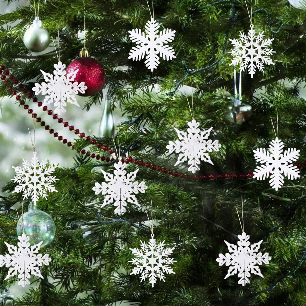 24 Stuks Sneeuwvlokken Decoratie voor Kerstboom, Winterse Feestdecoratie en Bruiloften