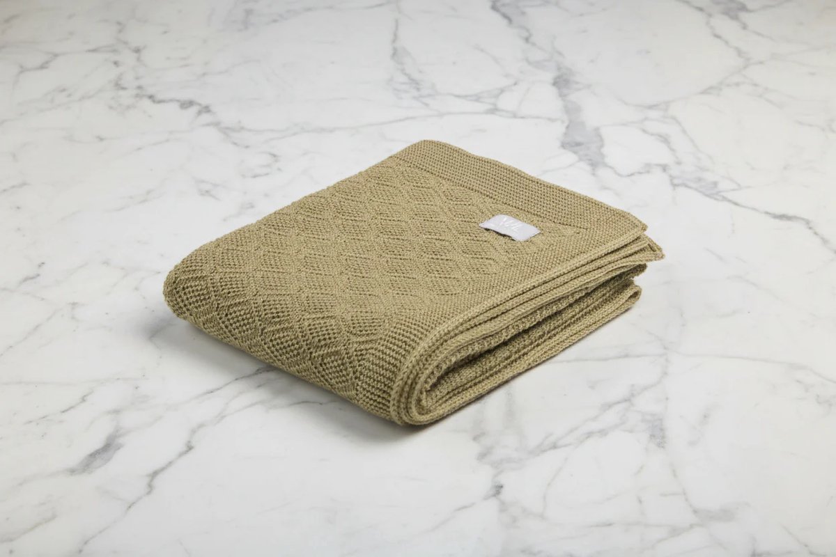 Merino wol babydeken - Olijf groen - 75x95 cm - ruitjespatroon
