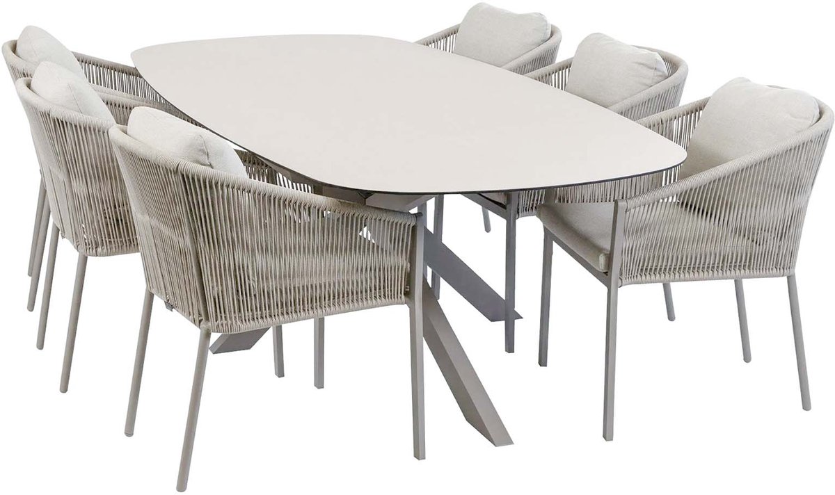 7-delige tuinset | 6 Elvira tuinstoelen | Tuintafel Barletta 240x115cm | Camel & Camel Sandstone