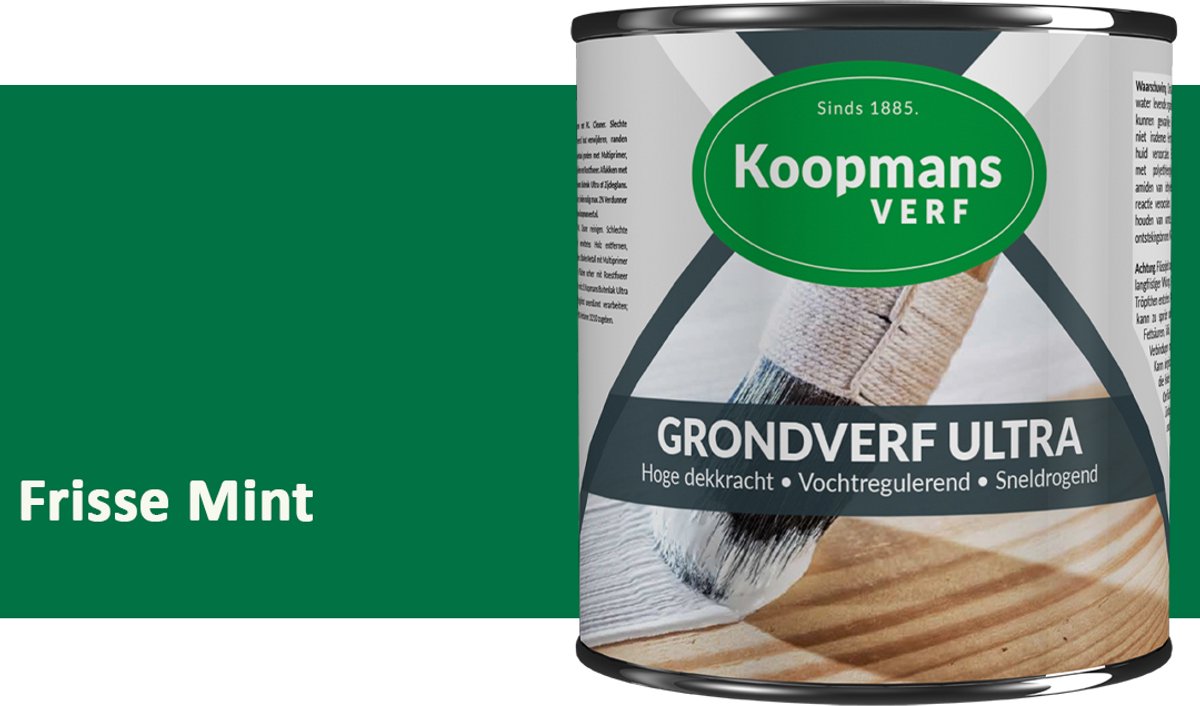 Koopmans Grondverf Ultra – Grondverf Hout & Metaal Binnen en Buiten – Vochtregulerende Primer – Hoge Dekking – Zijdeglans – Frisse Mint – 750 ml