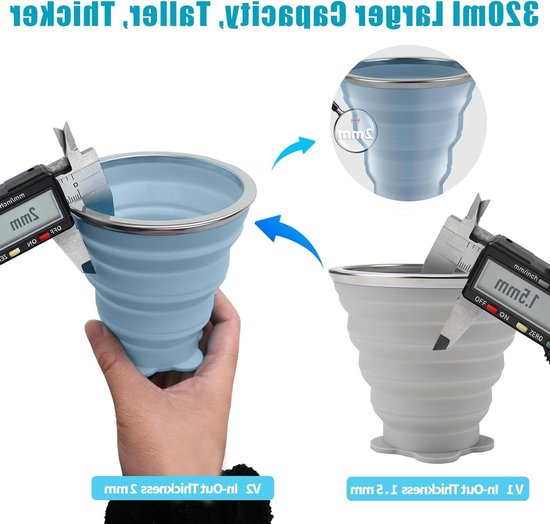 4 Pack 320ML Vouwbare Siliconen Bekers, Herbruikbare Reismokken met Plastic Deksel voor Picknick, Kamperen en Buitenactiviteiten — afbeelding 5