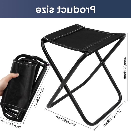 Foldable Stool - Mini Outdoor Camping Stoel - Portable Small Lightweight Hunting Stool met Carry Bag met Zipper - Vouwbare Relax Stoelen voor Fishing en Picnics (Black) — afbeelding 2