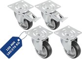 AMIG Zwenkwielen 100mm Set van 4 Rem+Zonder - 270kg Rubber Meubelwiel