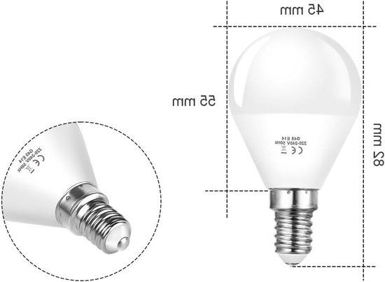 E14 Schroef LED Lampen Set van 5, 6W G45 Golfbal LED Lampen, 600 Lumen, Vervangt 40W Gloeilamp en 50W Halogeen, Koud Wit 6500K, Energiezuinige Niet Dimbare Lampen — afbeelding 5