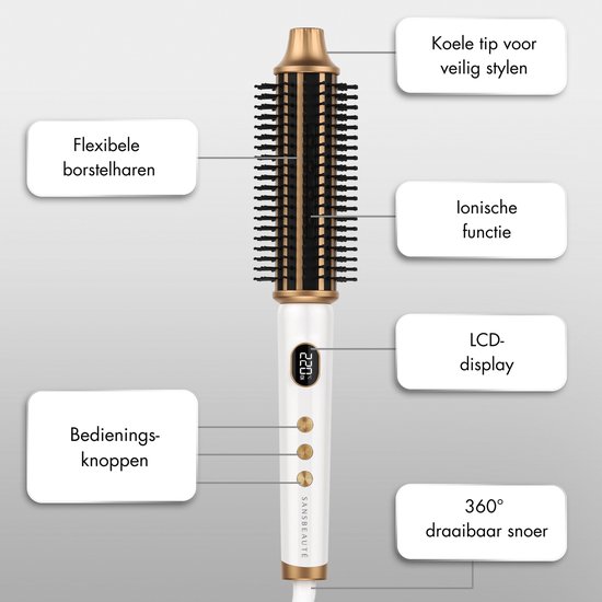Sansbeauté® Blowout 3-in-1 Thermal Brush 38 mm - Keramische Warmteborstel - Multistyler - Airstyler - Haarborstel - Krulborstel - Haarborstel - Stijlborstel - Warmteborstel - Volume en Krullen - Roterende Kabel