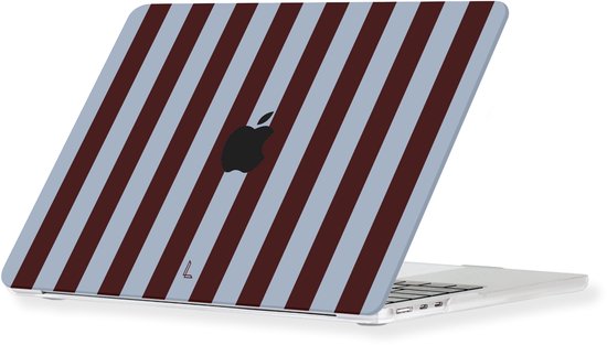 Coque pour MacBook Air 13 pouces avec rayures verticales bordeaux et bleu clair. Impression mate.