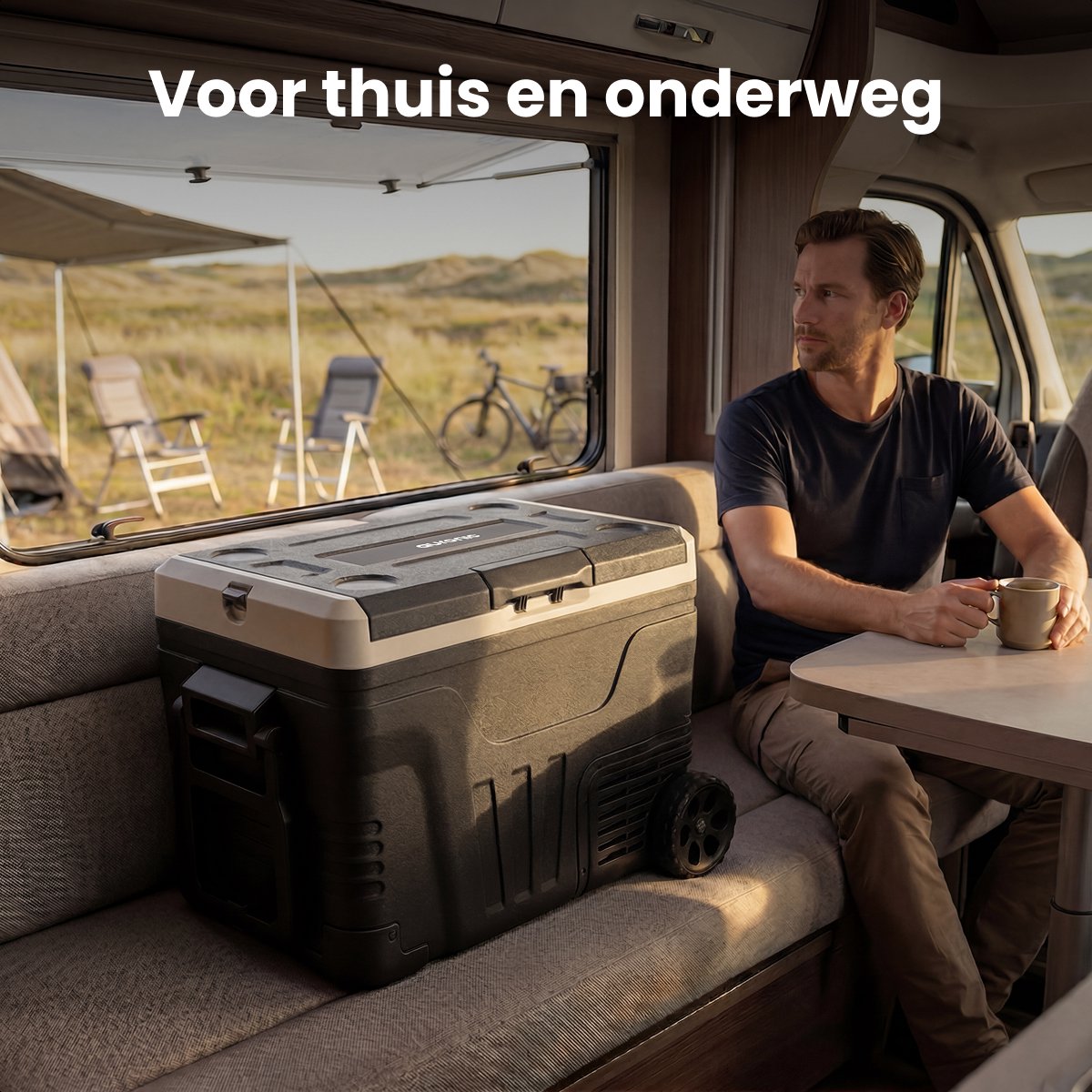Auronic Elektrische Koelbox - Compressor - 2 Zones - 45L - 12/24V en 240V - Koelen en Vriezen - Camping Koelkast - Frigobox Auto - Met Wielen en Hendel - Zwart — afbeelding 4