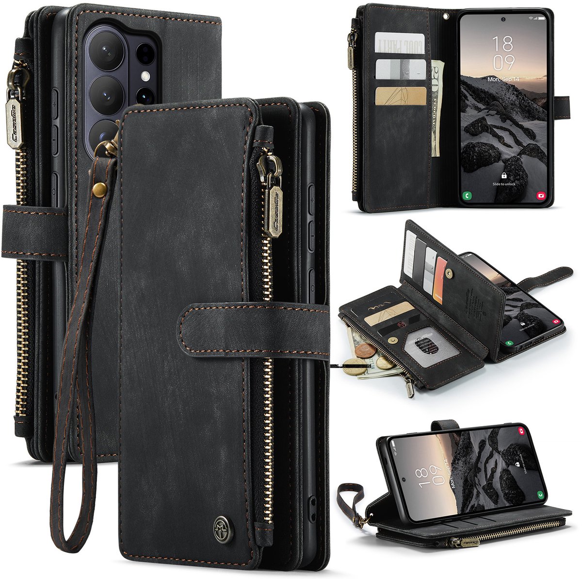 Caseme Geschikt voor Samsung Galaxy S26 Ultra PU leren hoesje - portemonnee - Zwart