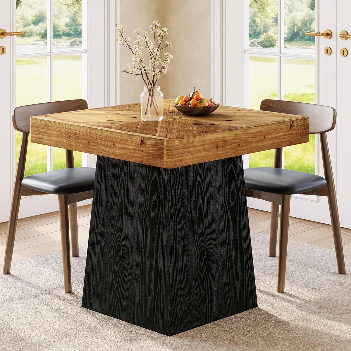 Tribesigns Massief houten vierkante Eettafel voor 4 personen - Eettafel met houten parketblad en taps toelopende voet - Keukentafel - Industrieel - bruin - 80 x 80 x 75 cm