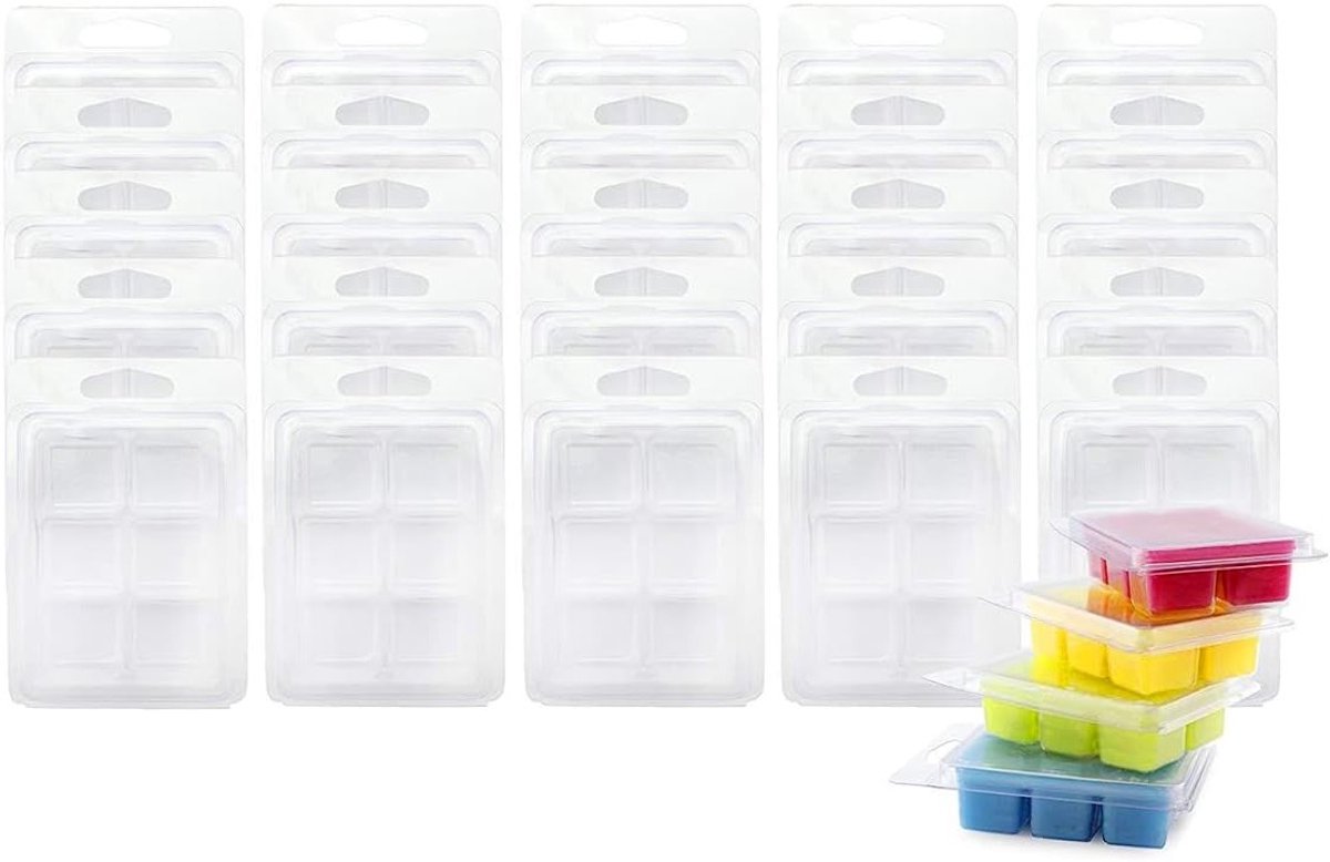 50 Stuks Herbruikbare Wax Melt Mallen met 6 Caviteiten - Duidelijke Plastic Clamshell Vorm voor Kaarsen en Zeep Maken