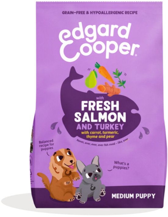 Edgard & Cooper Puppy Hondenbrokken Voor Medium Honden, Verse Zalm & Kalkoen, 7Kg, Hypoallergeen Recept Met Natuurlijke Ingrediënten, Perfecte Vezelbalans
