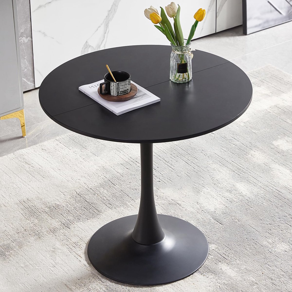 Ronde Eettafel 80 cm Zwart – Scandinavische Moderne Keukentafel Minimalistisch Design voor 2-4 Personen – MDF Tafelblad met Houten Frame Ø80x73 cm – Vermissen