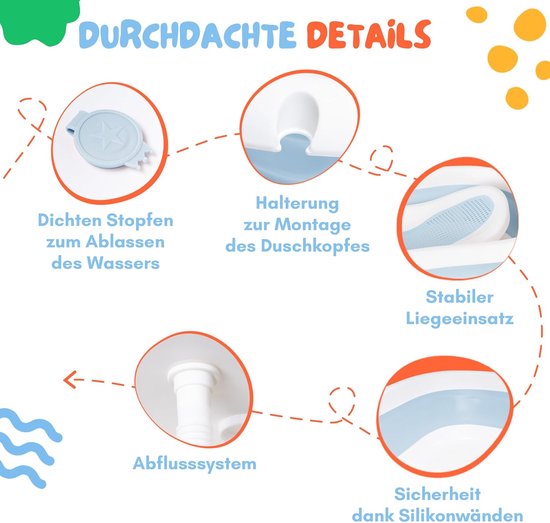 moovkee. Babybad met Standaard 80 cm - Opvouwbare Babybadewanne Blauw met Thermometer, Badesitz en Afvoersysteem - Veilig Babybad voor Pasgeborenen van Moovkee — afbeelding 2