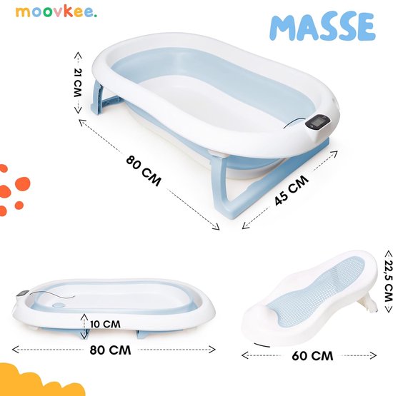 moovkee. Opvouwbaar Babybad 80 cm Blauw - Babybadewanne met Thermometer en Badesitz - Antislip Draagbare Babybadkuip voor 0-36 Maanden van Moovkee — afbeelding 5