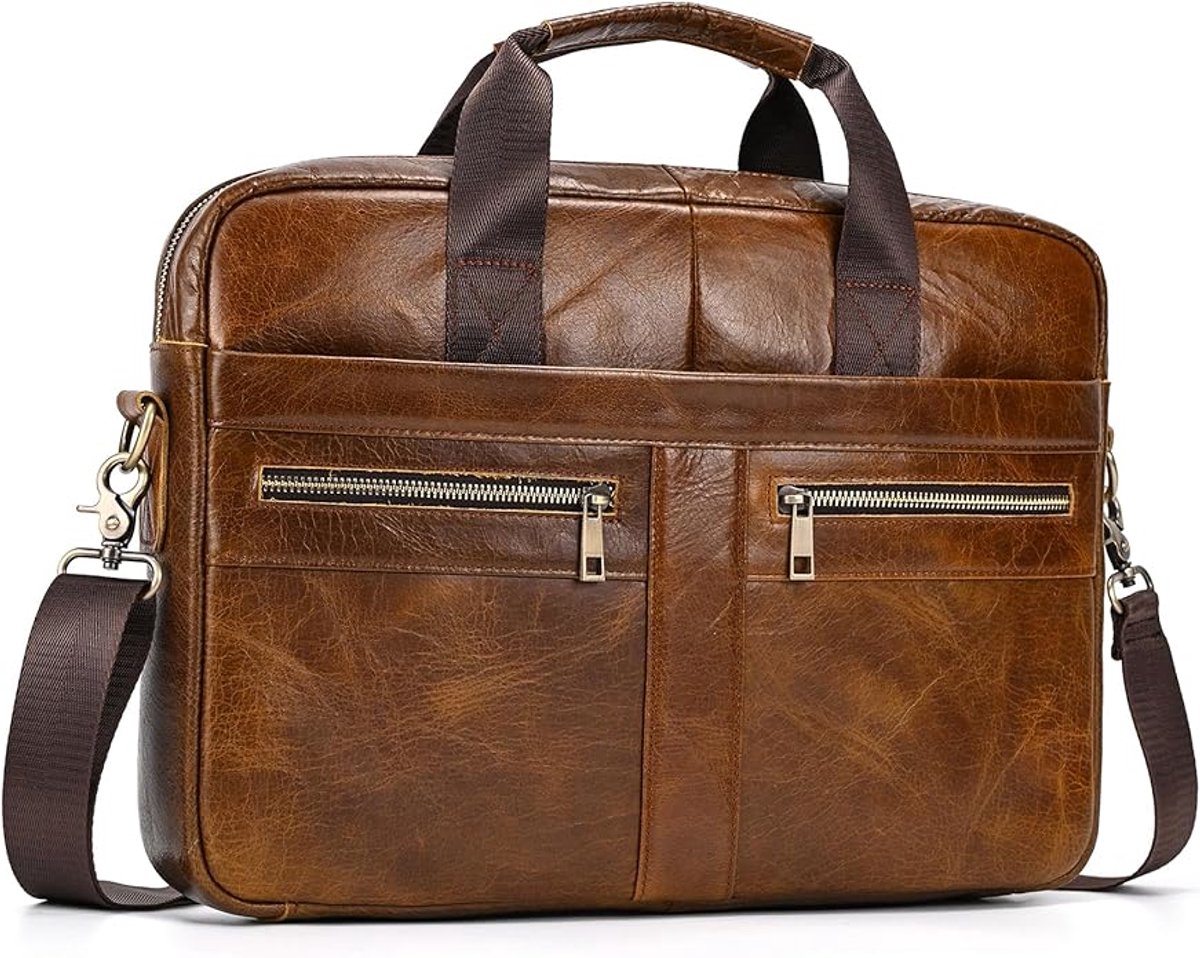 Leren Laptoptas - Laptoptas - Leren Tas - Luxe Leren Laptoptas - Werktas - Schoudertas - Business Tas - Leren Business Tas - 15.6 inch - Lichtbruin - van Imperatoris