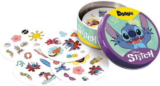 Dobble Stitch – Jeu de réaction néerlandais/français – Édition Lilo & Stitch – 2 à 8 joueurs – À partir de 6 ans – 5 variantes de jeu