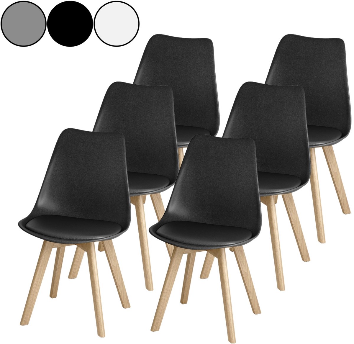 Bealife TB18 Eetkamerstoel - Set van 6 - Kuipstoel – Beukenhouten onderstel – Zwart