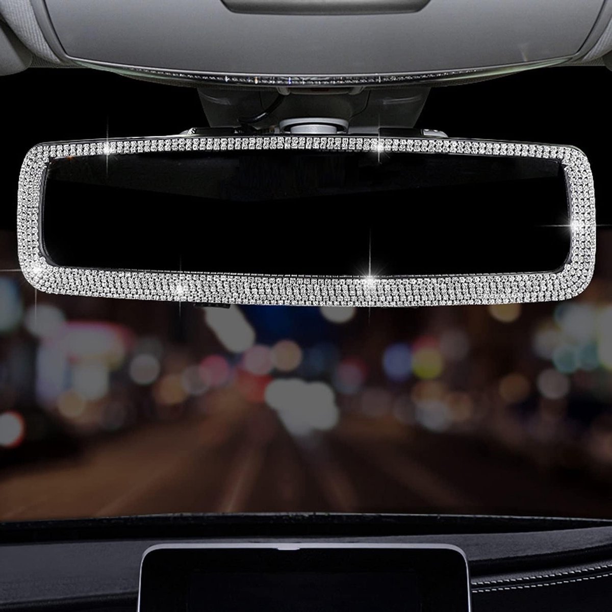 Elegante Achteruitkijkspiegel met Strass, Auto Accessoire voor Vrouwen, Interieurdecoratie, Verjaardagscadeau, Feestdagen (Zilver)