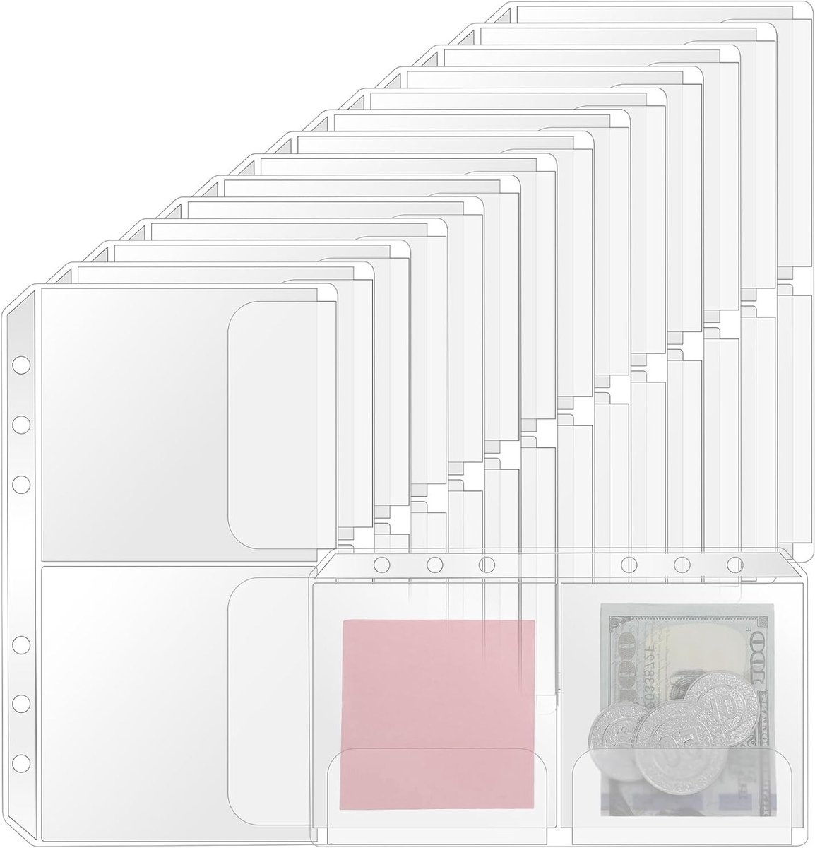 Set van 15 A6 Fotokaarten Mappen met Compartimenten, Waterdichte PVC Mappen voor Documenten, Ringen en Enveloppen