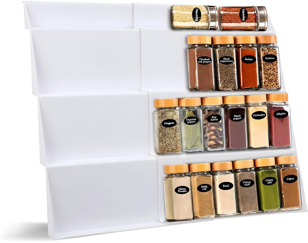 DnA® Kruidenpotjes - Kruidenrek Lade - Kruidenrek Lade Met Potjes - Kruidenrek Lade Organizer - Kruidenrek Voor Lade - Wit - 39cm x 3cm x 30cm