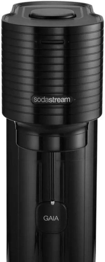 Zwarte Sodastream Gaia bruiswatertoestel met geribbelde bovenkant.