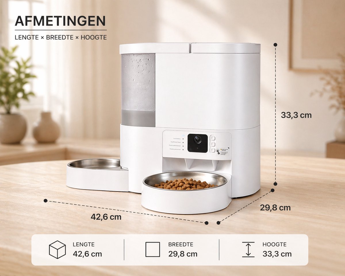 DierButler - 2-in-1 Automatische Voerbak Kat & Kleine Hond - Met HD-Camera - App & Wifi - Two-Way Audio - Voerschema Instellen - Slim design thumbnail 8