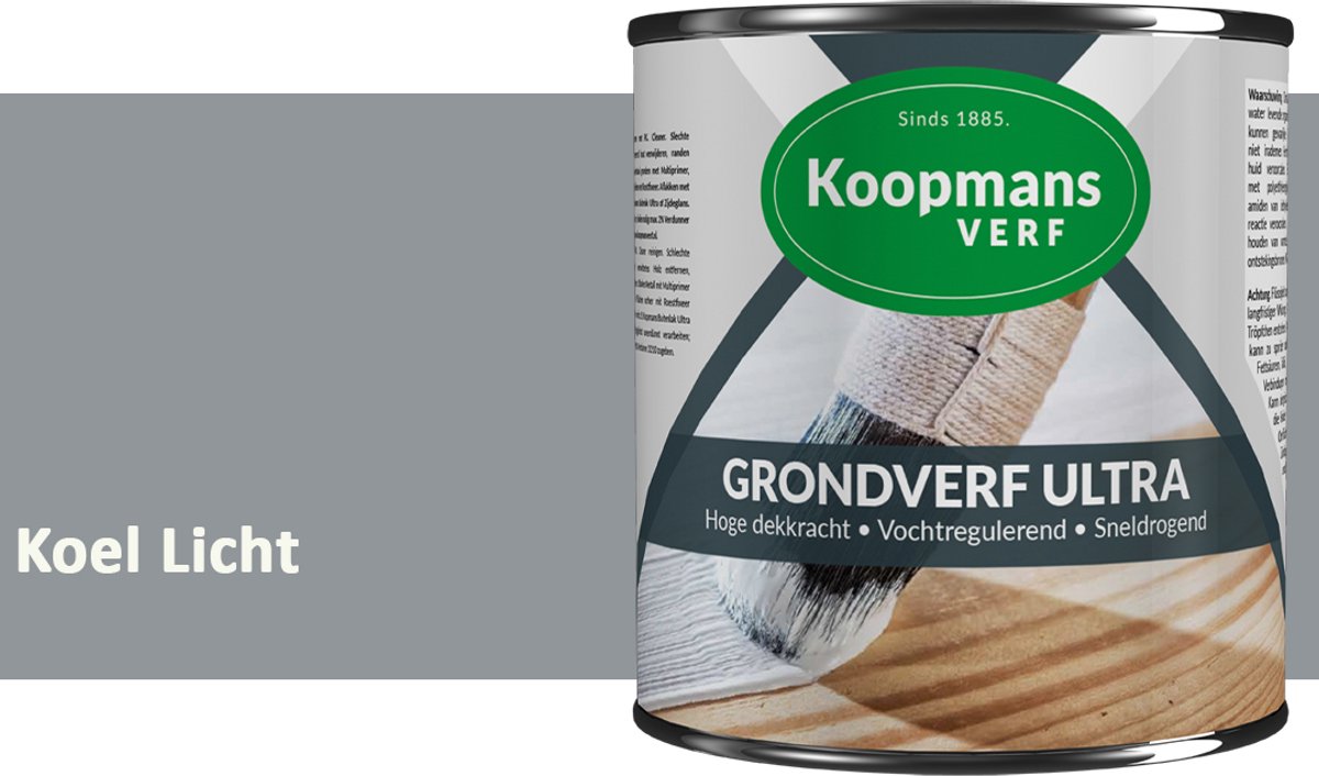 Koopmans Grondverf Ultra – Grondverf Hout & Metaal Binnen en Buiten – Vochtregulerende Primer – Hoge Dekking – Zijdeglans – Koel Licht – 375 ml