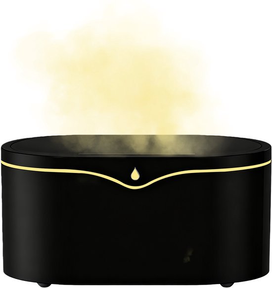 Diffuseur noir avec effet flamme jaune-orange et bordure jaune.