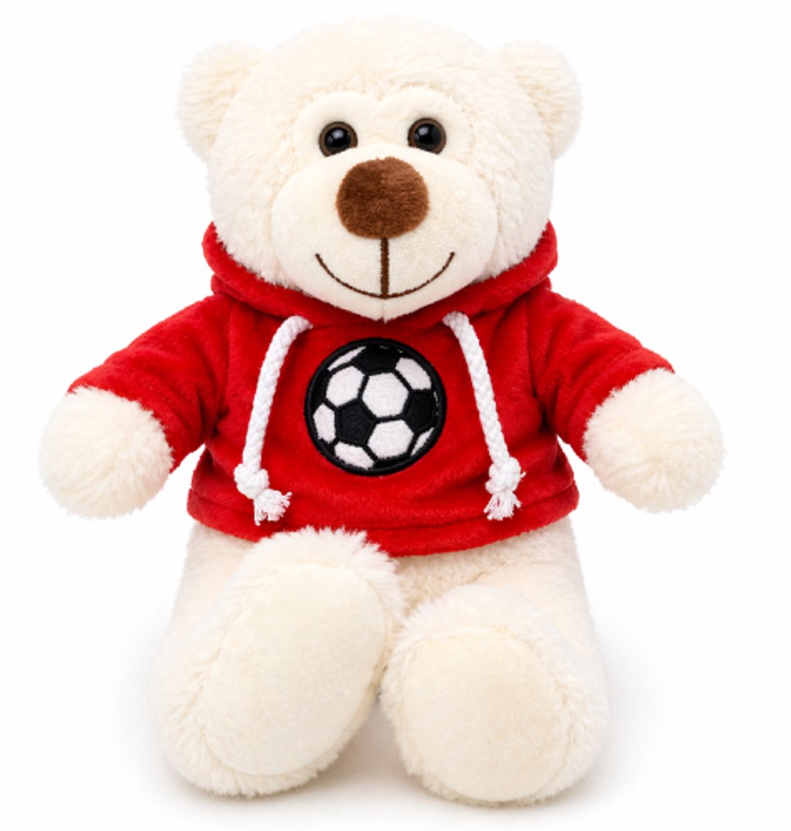 Teddybeer Wit met Rode Voetbal Hoodie Pluche Knuffel 28 cm - Speelgoed Knuffels voor Kinderen Jongens Meisjes - Knuffelbeer Beertje - Football Soccer Plush