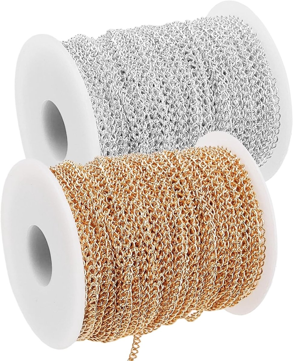 2 Roll 4x3mm Sieraden Necklace Roll, 40m/131 Feet Zilver en Goud voor Armbanden en DIY Craft Projecten