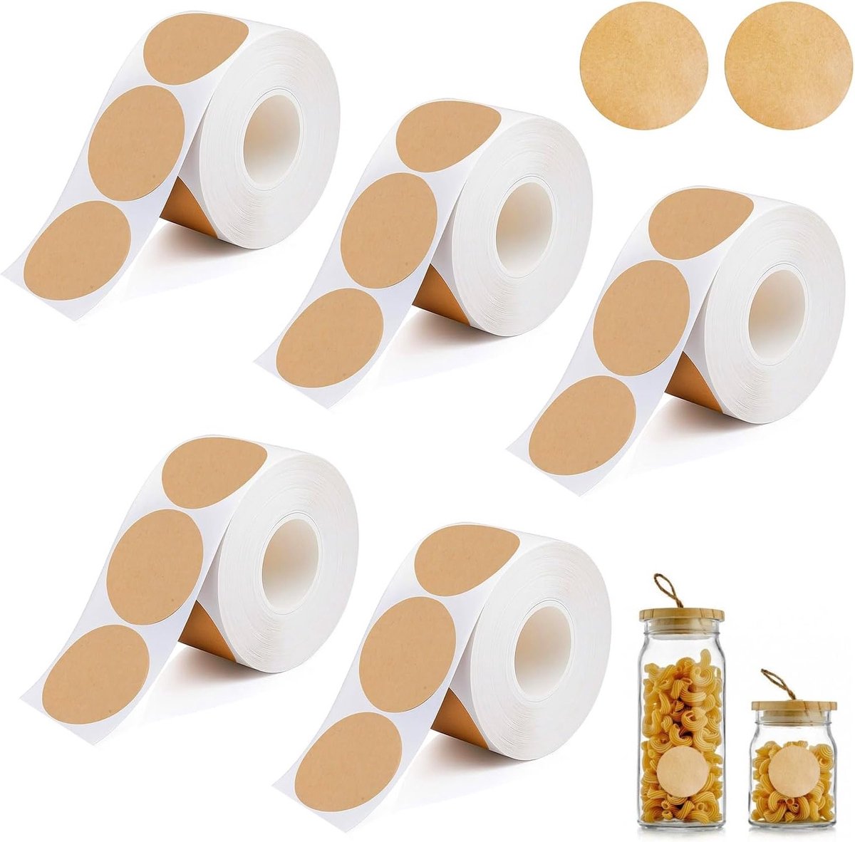 Natuurlijke Bruine Kraft Stickers - 2000 Stuks, 25mm Ronde Zelfklevende Labels voor Blikken, Cadeaus en Creatieve Projecten, Organiseren en Bedrijfstoepassingen