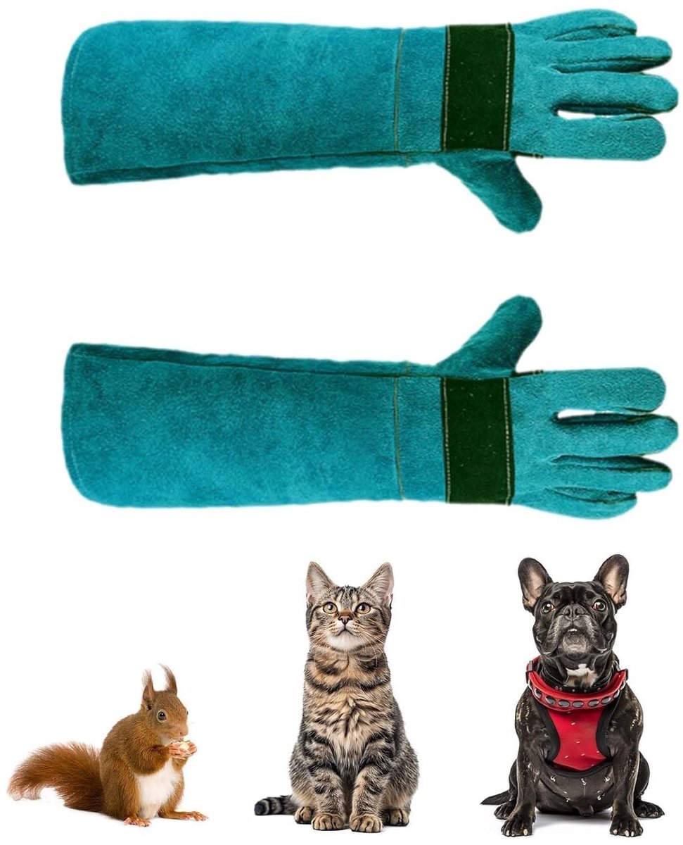 Duurzame 35 cm Krabbestendige Leren Handschoenen voor Dierenverzorging en Training